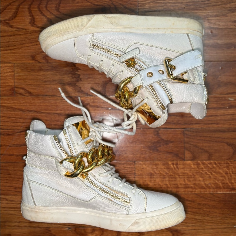 Giuseppe off White High-Top Sneakers with Gold Accents